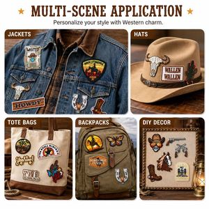 Parches bordados termoadhesivos y para coser con temática del Oeste, con diseños <span class=keywords><strong>de</strong></span> Howdy Yall, <span class=keywords><strong>toros</strong></span>, calaveras <span class=keywords><strong>de</strong></span> vaca, herraduras, puesta <span class=keywords><strong>de</strong></span> sol en el desierto y bandera. - Product Image 5