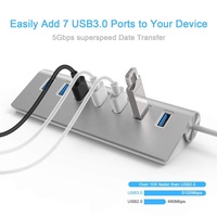 Hub Data USB 3.0 dan USB 2.0 dengan 7 Port dan Casing Aluminium untuk PC Desktop dan Laptop