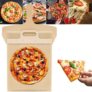 Grand outil coulissant pour éplucher la pizza avec poignée Transférer la croûte magique Spatule à pelle à pizza coulissante antiadhésive