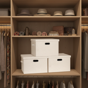 Foldable Stackable Storage <strong>Boxes</strong> with Lid, 3-Pack Linen <strong>Wardrobe</strong> <strong>Boxes</strong>, Storage Cube <strong>Boxes</strong> Office Container Organizer - Product Image 6