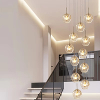 Lustre moderne à 6 lumières en verre doré avec LED, grand modèle, hauteur réglable pour plafonds hauts, éclairage d'entrée