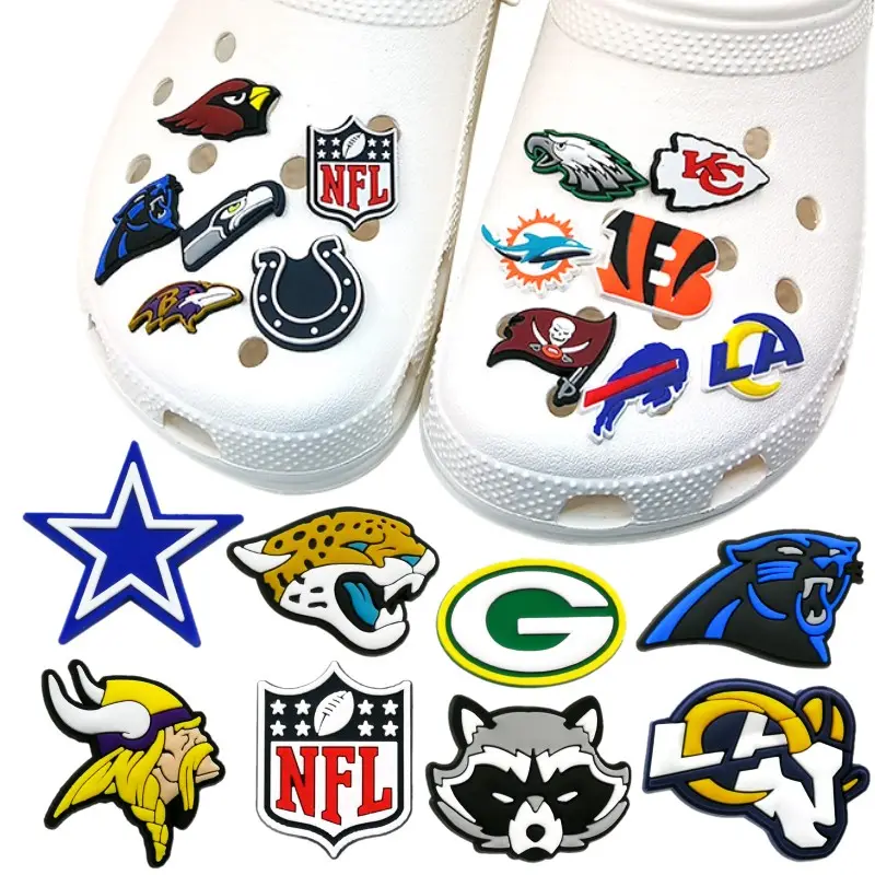 Custom American football logo croc 2D pvc clog Shoe accessories Buckles buttons shoe charms Decorations fit fans sandals