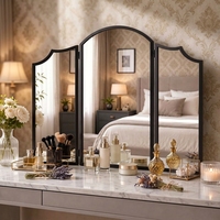 Miroir de coiffeuse noir festonné, miroir de commode à trois faces, miroir pliant classique à 3 voies pour chambre à coucher, vestiaire, salle de maquillage