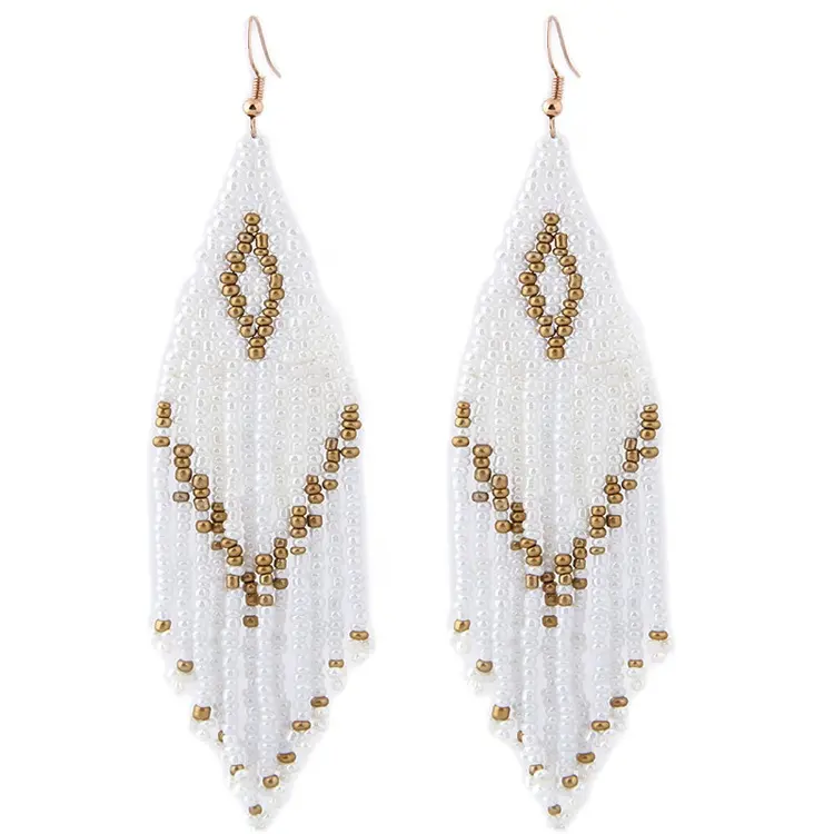 2020 New Arrival Boho Style Handmade Resin Seed Beaded Long Tassel Earrings For Women Jewelry