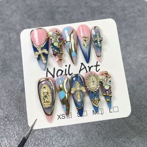 <span class=keywords><strong>Uñas</strong></span> <span class=keywords><strong>Postizas</strong></span> Acrílicas Hechas a Mano, Estilo Francés, con Diseño de Flores Talladas, 10 Piezas, Cobertura Completa, Pre-Adhesivas - Product Image 6