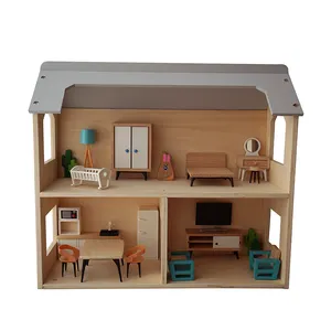 Holz vorgeben spielen Puppen häuser Spiel Spielzeug Holz DIY Puppenhaus Spielzeug Holz Miniatur Puppenhaus für Kinder