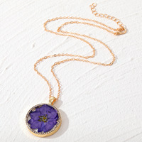 Collier rétro créatif rond en résine fleur séchée collier pendentif fleur éternelle colorée accessoires pour femmes