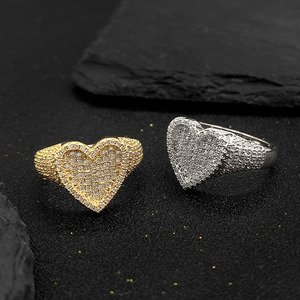 New Fashion 18K Gold Plated <b>Iced</b> Out Cubic Zircon Heart <b>Ring</b> for Women - Product Image 5