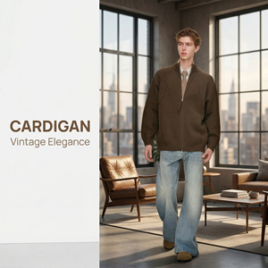 เสื้อคาร์ดิแกนถักลายเงินสไตล์โบราณสำหรับผู้ชาย ผลิตตามสั่ง (OEM) แบรนด์ส่วนตัว ปริมาณสั่งซื้อขั้นต่ำน้อย - Product Image 6