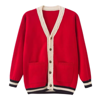 Vente en gros d'usine, pulls cardigan personnalisés avec logo brodé, uniformes scolaires pour garçons et filles