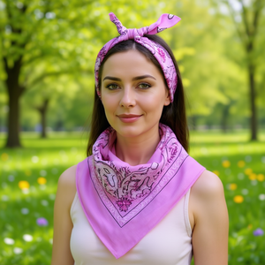 Pañuelo cuadrado de algodón Angelina de 54x54 cm, color rosa, con estampado de flores de cachemira, accesorio de moda para la cabeza para mujer - Product Image 2