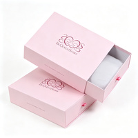 Boîte à tiroir rigide rose écologique personnalisée avec poignée en corde pour l'emballage de chaussettes en fourrure et de vêtements, personnalisation en petites séries disponible