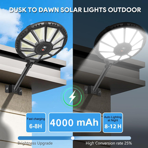 Lampes murales solaires extérieures 590 LED IP66 étanches 6000K lumière du jour avec détecteur de mouvement rechargeables pour jardin/cour - Product Image 3