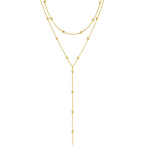 Collier ras de cou à double rangée pour femmes, plaqué or, en forme de Y, chaîne à perles, géométrique, en acier inoxydable, perle d'eau douce, chic - Product Image 1