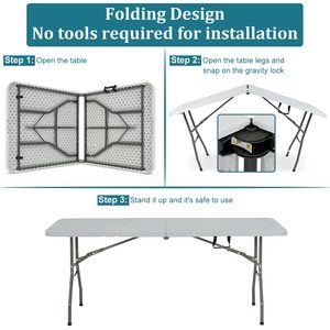 Ngoài trời 6ft dễ dàng làm sạch di động hình chữ nhật màu trắng HDPE gấp nửa dài nhựa bảng cho cắm trại dã ngoại Tiệc tiệc sự kiện bên - Product Image 2
