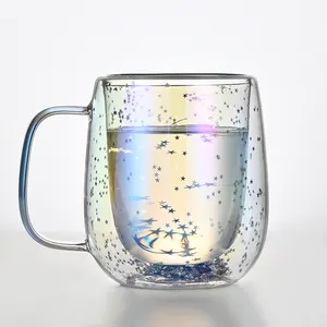 400ml Heat Resistant Insulated Double wall Glass Cup With Handle