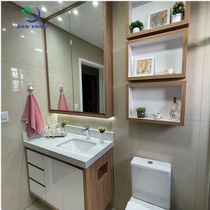 Trắng Shaker ván ép Vanity phòng tắm tủ phòng tắm bằng gỗ tủ nhà vệ sinh cao lưu trữ với cửa kính từ Trung Quốc - Product Image 5