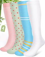 Chaussettes de compression graduée mi-hautes 15-20 mmHg avec logo personnalisé, en bambou, qualité élégante, pour avion et infirmières