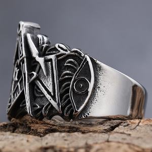 Bague maçonnique vintage bijoux en acier inoxydable Religion dos solide franc-maçon chevalière anneaux pour hommes cadeau - Product Image 2
