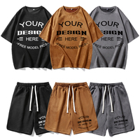 Personnalisé DOVEARK marque daim sieste poids lourd goutte épaule tenues vêtements hommes T-shirt Shorts ensembles lâche décontracté sport costume