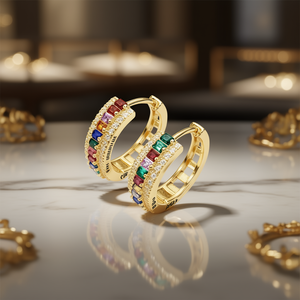 Orecchini a Cerchio con Diamanti Colorati E1528 in Oro Massiccio 18K con Incastonatura a Canale, Lussuosi per Uso Quotidiano Femminile - Product Image 2