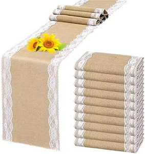 Chemins <span class=keywords><strong>de</strong></span> <span class=keywords><strong>table</strong></span> en toile <span class=keywords><strong>de</strong></span> jute avec dentelle 12 x 72, en jute rustique, magnifique tissu en toile <span class=keywords><strong>de</strong></span> jute pour tables <span class=keywords><strong>de</strong></span> mariage, décorations champêtres vintage et romantiques - Product Image 1