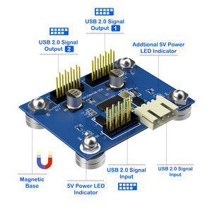 USB2.0 1 naar 2-poorts splitterhub met magnetische basis, blauw PCB-materiaal, stroom-/signaal-LED, op voorraad - Product Image 2