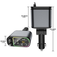 Chargeur de voiture rétractable Starlight 120 W Super Rapide Type-C QC2.0 avec double éclairage dynamique et protection OVP pour téléphones portables et ordinateurs portables