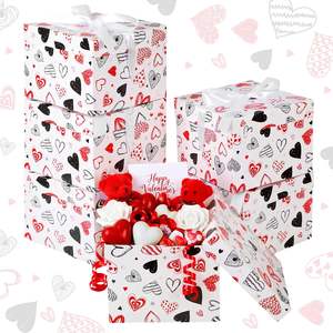 Cajas de Regalo con Estampado de Corazón <span class=keywords><strong>para</strong></span> el Día de San Valentín, con Tapa y Cinta, <span class=keywords><strong>para</strong></span> Regalos de San Valentín, Aniversarios, Recuerdos de Fiesta Nupcial (Blanco) - Product Image 1
