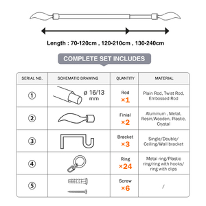 <span class=keywords><strong>Tringle</strong></span> à <span class=keywords><strong>rideau</strong></span> télescopique en acier inoxydable 13/16 mm et ensemble de tuyaux, design moderne, anti-rouille, promotion Allemagne - Product Image 6