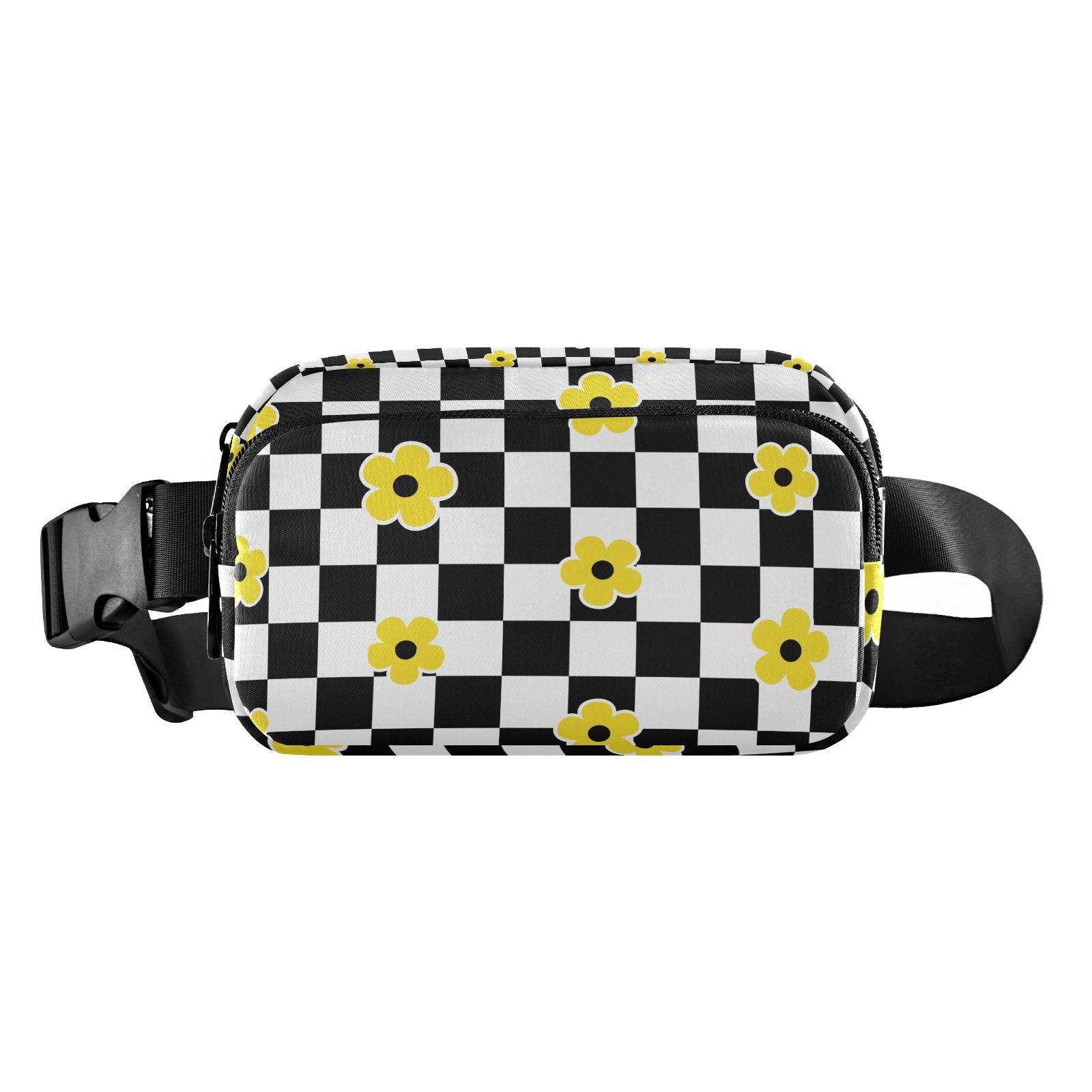 Fashion Checkered Print Nylon Purse Sling Bag Waist Belt Zipper