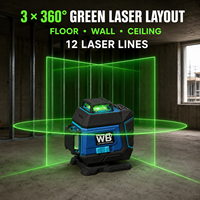 Niveau laser vert 4D 16 lignes 360 degrés, auto-nivelant, pour l'alignement des carreaux de sol/mur, outil de construction pour l'intérieur