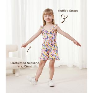 Vestido floral con volantes y tirantes para niñas pequeñas, minivestido de algodón de verano sin mangas con escote y cintura elásticas - Product Image 1