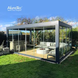 Modern Bioclimatic Garden Custom 6x4 Aluminium Manual Pergola Remote Control Sun Shade With Sliding Glass Doors