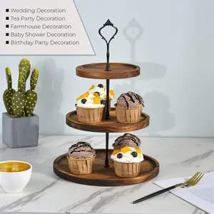 3 nampan Saji berjenjang berdiri Rustic kayu Tiered Cupcake berdiri untuk buah dan permen tampilan mudah perakitan dekoratif Tiered Tray