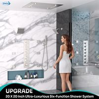 Système de douche carré de luxe Homedec avec jets corporels, 20 pouces, 2 fonctions LED pluie/cascade, double douchette à main de 6 pouces, robinet thermostatique