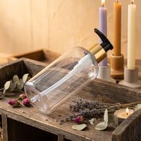 Flacon pompe cylindrique en PET transparent de luxe avec col en aluminium doré, contenant cosmétique vide pour gel douche, lotion, savon liquide, recharge