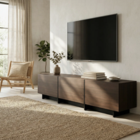 Koyu Ahşap Desenli Modüler TV Dolabı, Kombine Kapalı Depolama Ortam Konsolu, Modern Düşük Profilli Ahşap TV Sehpası