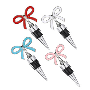 <b>Bow</b>-Shaped Wine Stopper Silver <b>Red</b> Pink Blue White Zinc Alloy Bottle Seal For Wedding Party Gift - Product Image 3