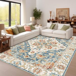 Lavabili Boho Area tappeti 9x12 antiscivolo tappetini per soggiorno camera da letto stile Vintage fattoria ingresso <span class=keywords><strong>cucina</strong></span> <span class=keywords><strong>arancione</strong></span> blu - Product Image 1