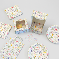 Boîte alimentaire pop-up en papier kraft biodégradable et écologique à motif de fleurs sauvages, pour la restauration à emporter et l'emballage de la restauration rapide