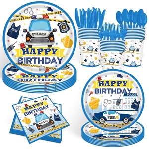 Juego de vajilla desechable moderna para fiestas de cumpleaños de niños, tema de coches de policía, vasos de papel, platos, cajas de pañuelos, superventas - Product Image 1