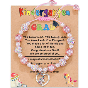 Pulsera Infantil con Dijes, Diseño de Unicornio, Perlas Rosadas Shambhala, Aleación Trenzada, para Jardín de Niños - Product Image 2