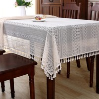 Nappe en macramé bohème en dentelle ajourée au crochet, anti-poussière, pour salon, meuble TV, nappe rectangulaire pour table basse