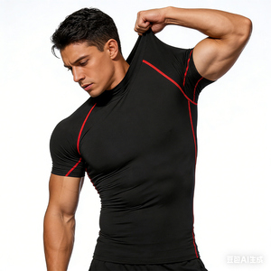 Camiseta Deportiva Ajustada para Hombre, Transpirable, de Secado Rápido, con Cuello Alto y Mangas Cortas, Ideal para Entrenamiento - Product Image 2