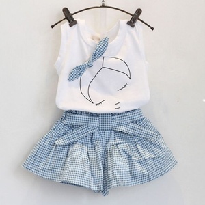 Setelan Baju Katun Anak Perempuan, Setelan Pakaian Anak Perempuan, Kemeja Lengan Pendek, Rok Pendek 2 Potong, Setelan Pakaian Kartun Anak Perempuan, Katun Busur, Pakaian Anak-anak - Product Image 1