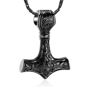 Viking Thor's Hammer Talisman Necklace for Men, Vintage Norse Mjolnir Amulet Pendant, Stainless Steel Jewelry