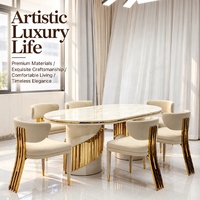 Nouvelle conception de table à manger ovale moderne avec plateau en marbre, 6 chaises, ensemble de table à manger de luxe pour villa, restaurant, maison