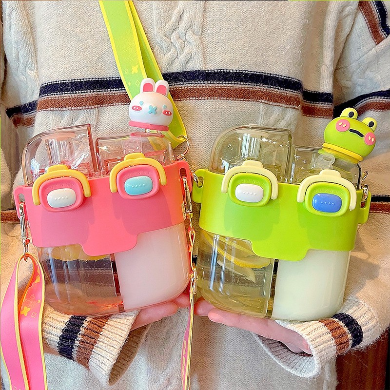 New Hot Sale Double Drink Cup Children's Cute Straw Cup Kids Plastic Drink Water Bottle kids cartoon double drink water bottle