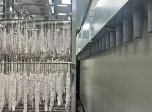 เครื่องผลิตไส้กรอกหมักอัตโนมัติ สายการผลิตเนื้อสัตว์ปรุงสุก ซาลามิ ชอริโซ โปรชิอุตโต บรีซาโอล่า ควบคุมระยะไกล 304SS PANFENG ได้รับการรับรองมาตรฐาน CE - Product Image 3